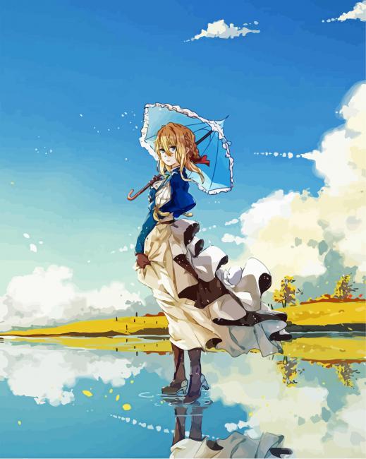 Violet Evergarden Holding Umbrella paint by numbers