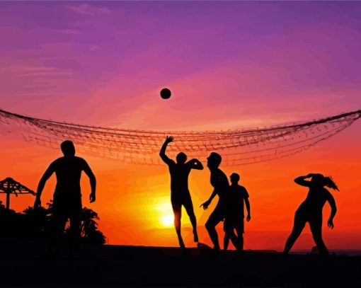 Volleyball Players Silhouette At Sunset paint by numbers