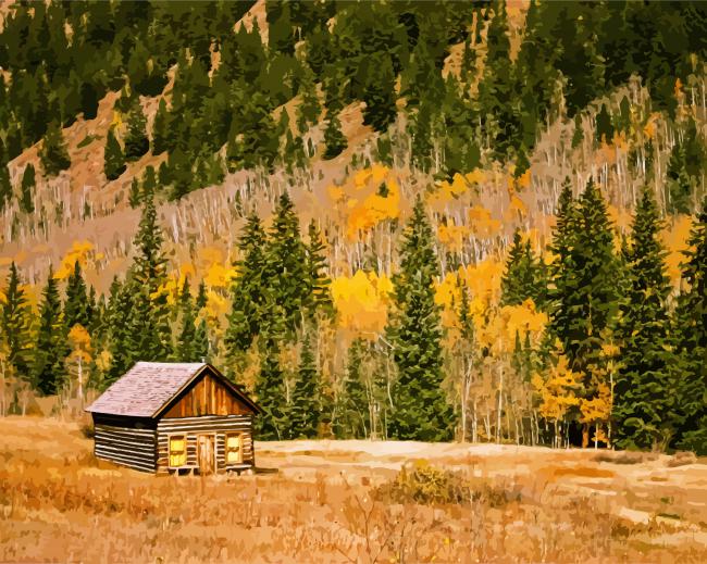 Wooden Cabin In Fall Paint By Number