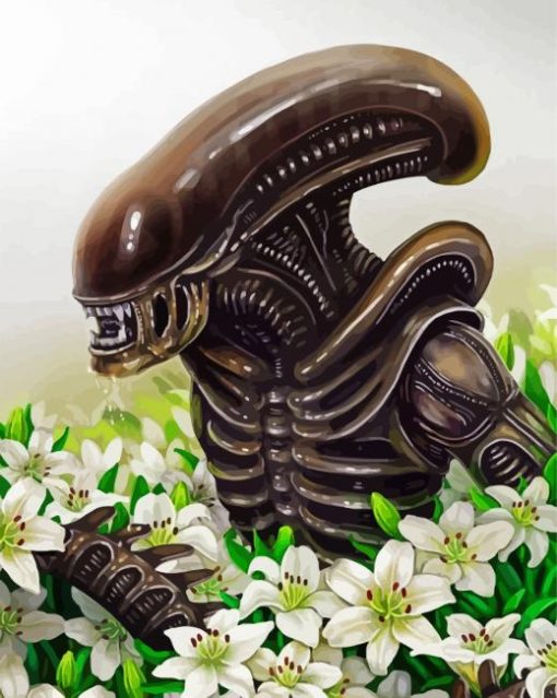 Xenomorph And White Flowers Paint By Number