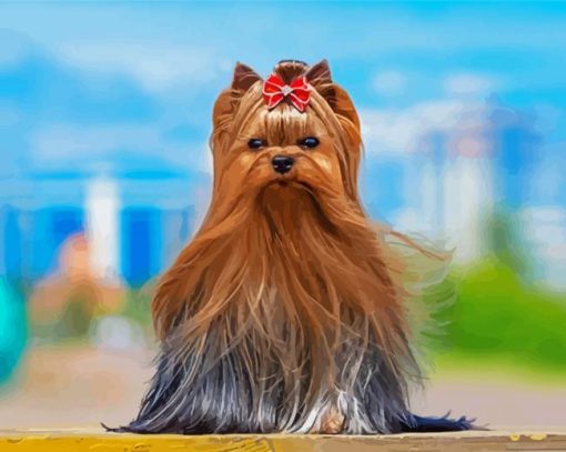Yorkshire Terrier Standing Outdoors on a Sunny Day paint by numbers