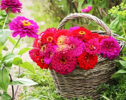 Zinnias Basket paint by numbers
