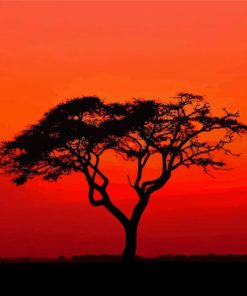 Acacia Tree Sunset Silhouette paint by numbers