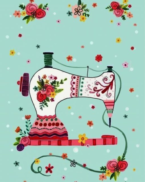 Aesthetic Sewing Machine With Roses Paint By Number