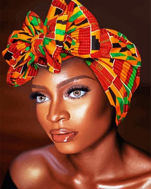 African Lady Wearing Colorful Scarf paint by numbers