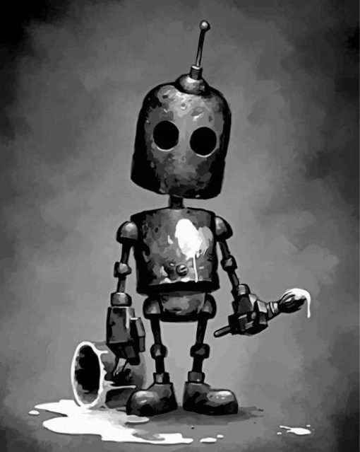 Black And White Sad Robot Paint By Number