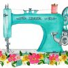 Blue Sewing Machine With Flowers Paint By Number