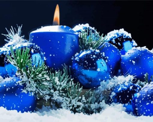 Christmas Blue Candle Paint By Number