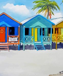 Colorful Beach Cottages paint by numbers