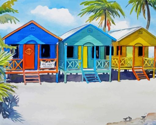 Colorful Beach Cottages paint by numbers
