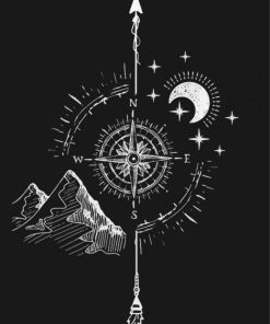 Compass Black and White Art paint by numbers