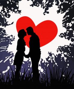 Couple Silhouette and Splatter Heart paint by numbers