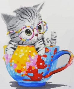 Cute Cat in a Teacup paint by numbers