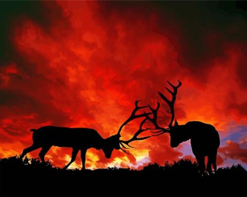 Elks SIlhouttes Fighting Paint By Number