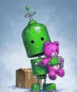 Green Cute Robot Paint By Number