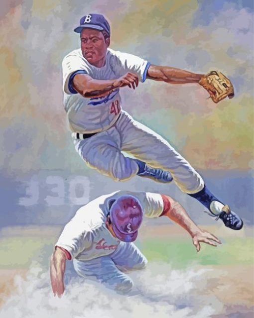Jackie Robinson Playing Match paint by numbers