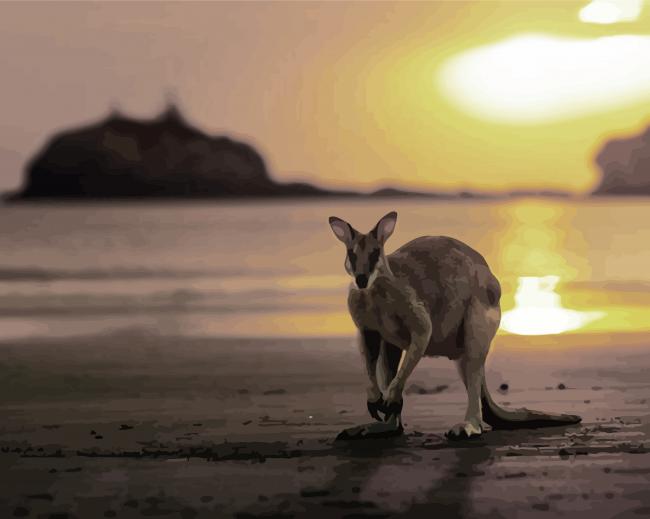kangaroo in Queensland Beach at Sunset paint by numbers