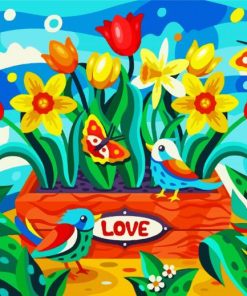 Love Birds And Flowers Paint By Number