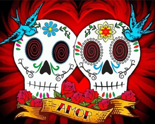 Mexican Love Skull Paint By Number