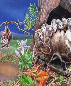 Opossum and Babies paint by numbers