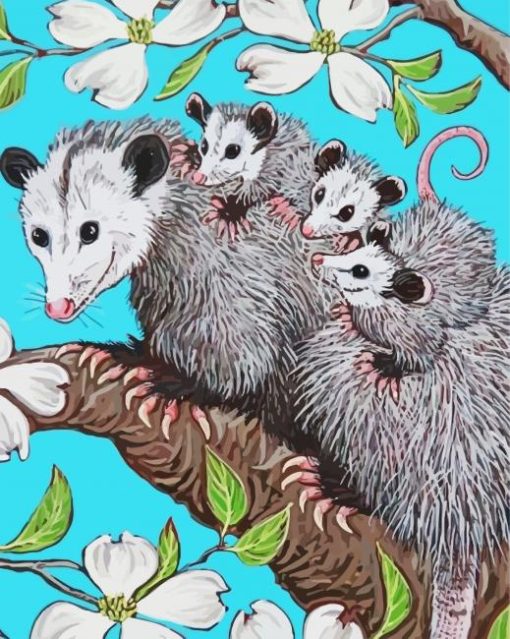 Opossum Family Art paint by numbers