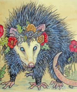 Opossum with Flowers paint by numbers