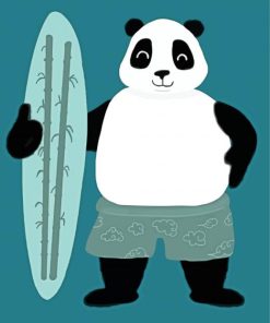 Panda Holding A Surfboard Paint By Number