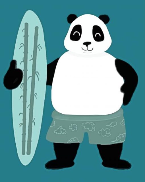Panda Holding A Surfboard Paint By Number