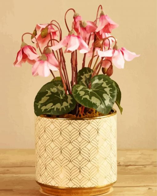 Pink Cyclamen Vase paint by numbers