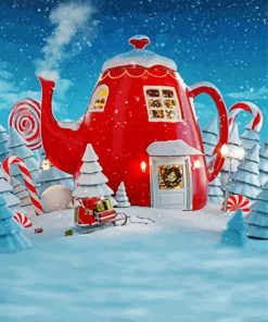 Red Kettle Christmas House Paint By Number