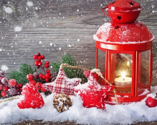 Red Christmas Lantern paint by numbers