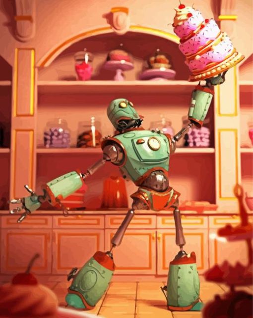 Robot And Cakes Paint By Number