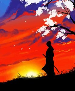 Samurai Silhouette Sunset paint by numbers