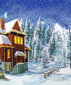 Christmas House In Snow Paint By Number