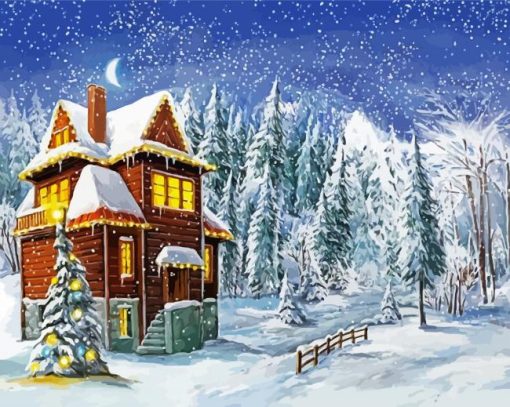 Christmas House In Snow Paint By Number