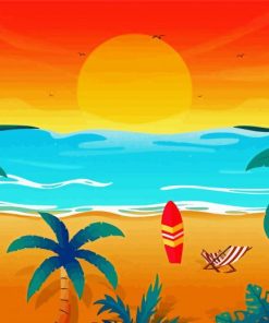 Tropical Sunset Beach Landscape paint by numbers