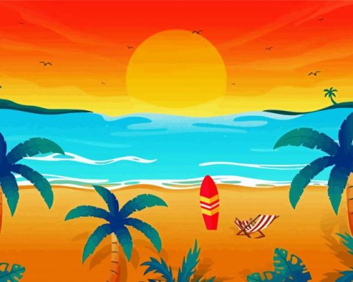 Tropical Sunset Beach Landscape paint by numbers