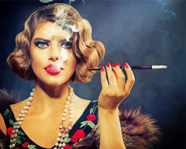 Vintage Woman Smoking Paint By Number