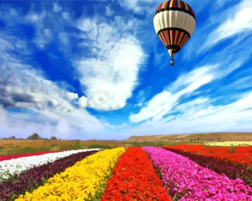 Air Balloon Over Colorful Flowers Field paint by numbers