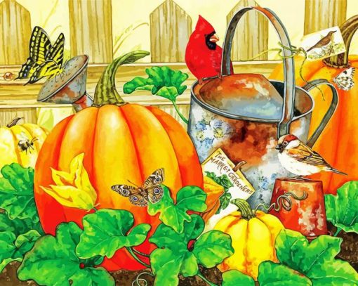 Birds And Pumpkin paint by numbers