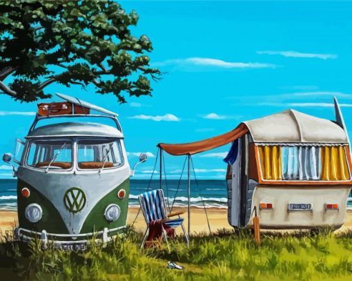 Camping By Beach paint by numbers
