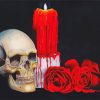 Candle With Red Roses And Skull paint by numbers