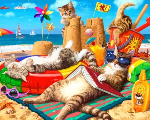 Cats on The Beach paint by numbers