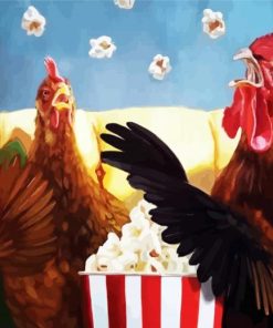Chicken Eating Popcorn paint by numbers