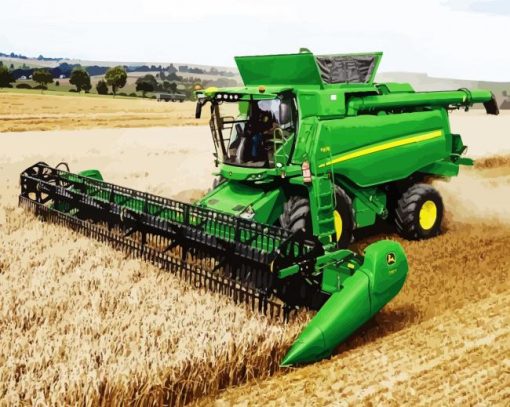 Green Combine Harvester in Field paint by numbers