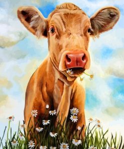 Cow In Daisies Field paint by numbers