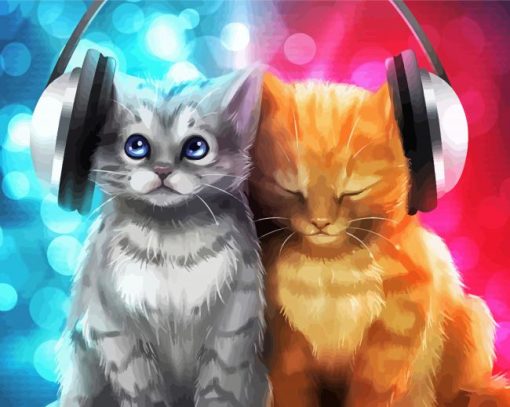 Cute Cats With Headphones paint by numbers