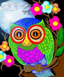 Cute Owl Bird And Flowers paint by numbers