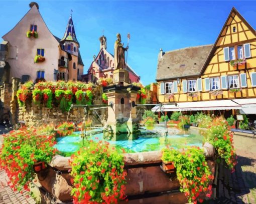 Eguisheim Hostellerie du Chateau Fountain paint by numbers