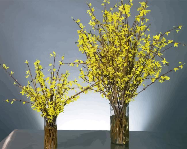Forsythia Glass Vases paint by numbers